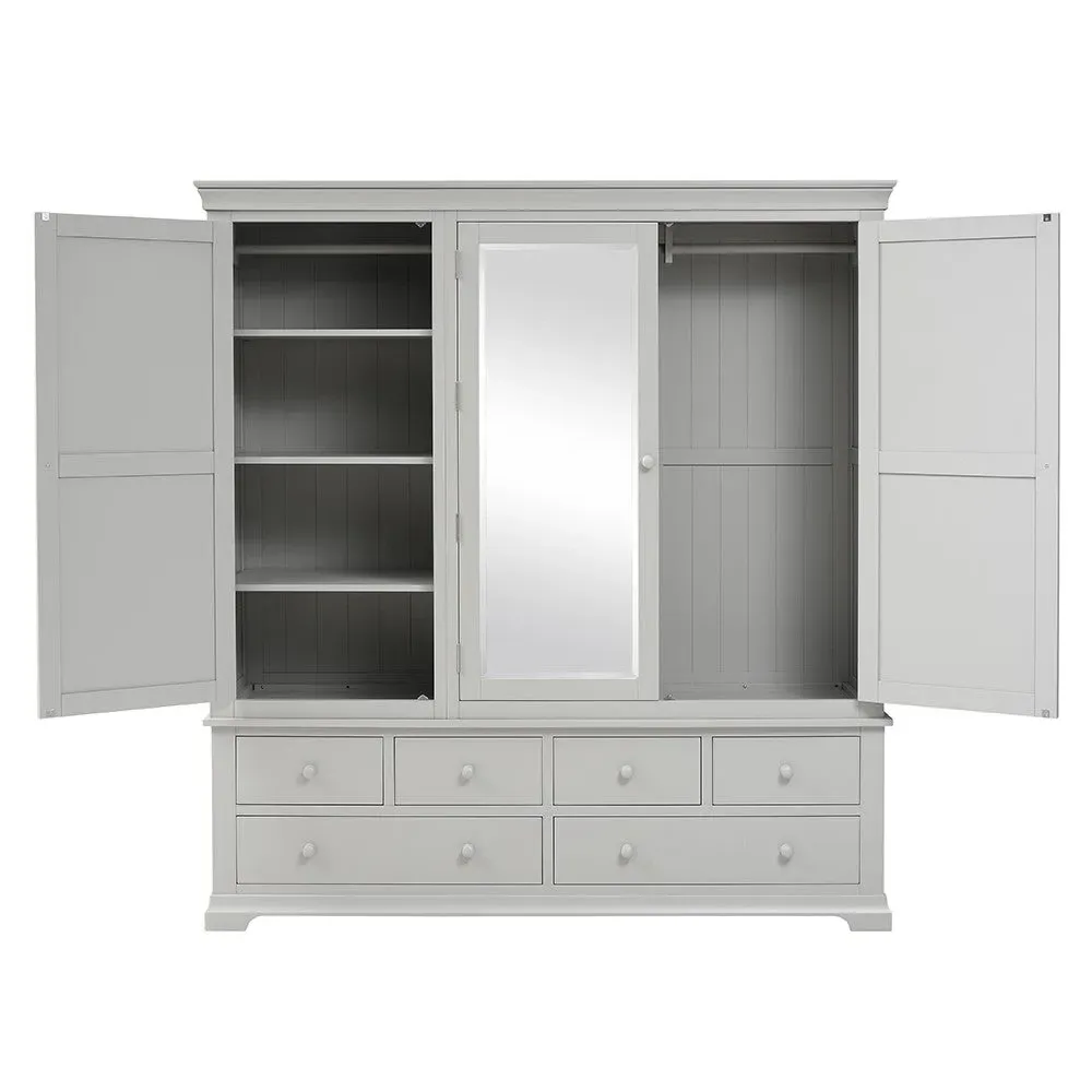 Chantilly Pebble Grey Grand Triple Wardrobe - Grey