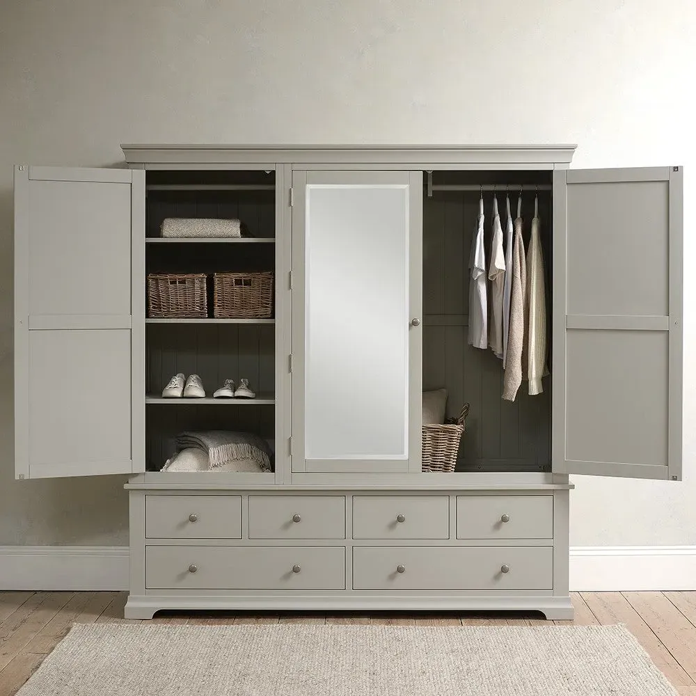 Chantilly Pebble Grey Grand Triple Wardrobe - Grey