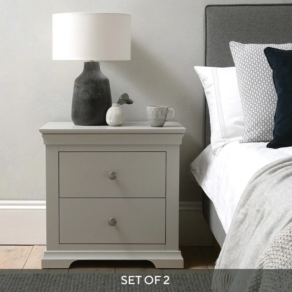 Chantilly Set of 2 Bedside Tables - Pebble Grey