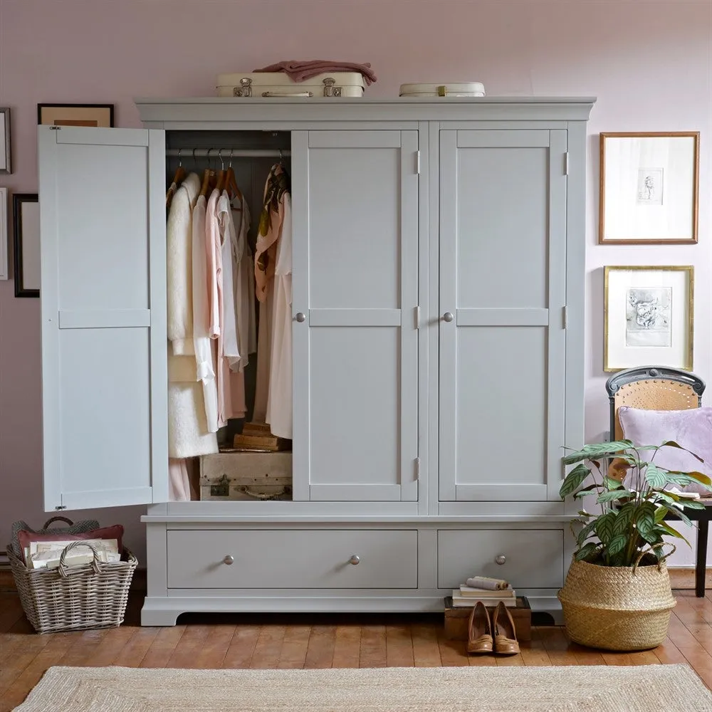 Triple Wardrobe with Drawers - Pebble Grey