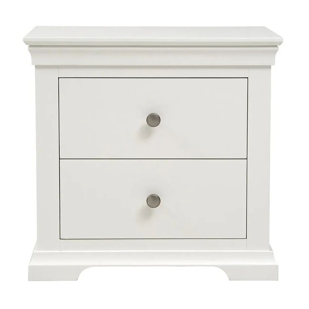 Chantilly Large 2 Drawer Bedside Table - White