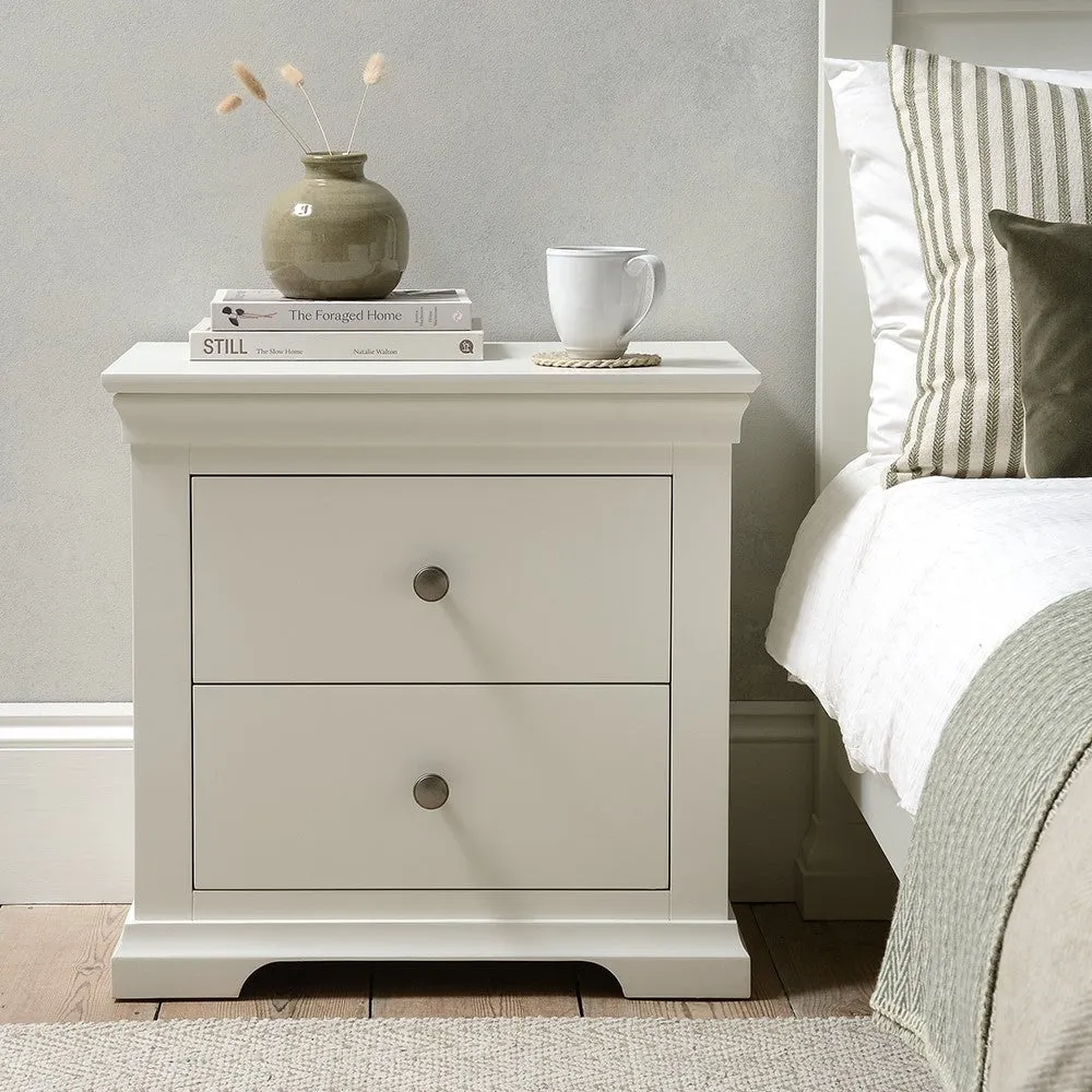 Chantilly Large 2 Drawer Bedside Table - White