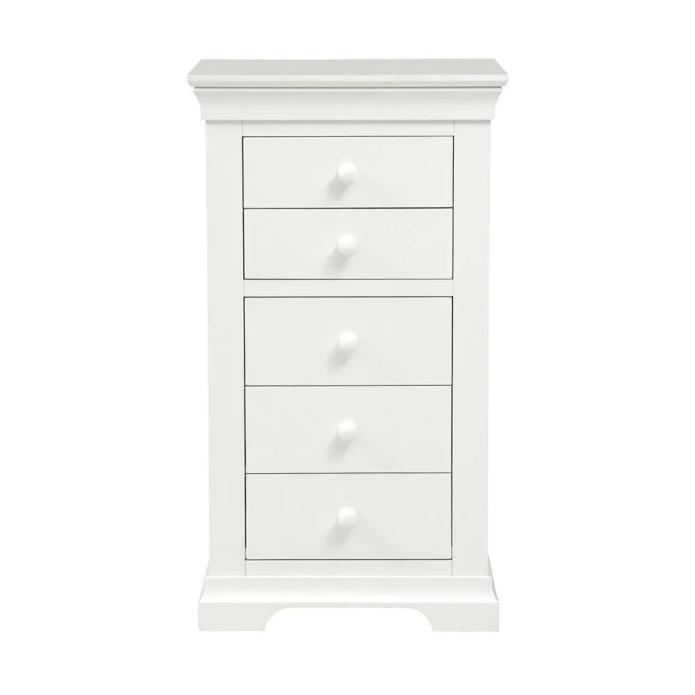 Chantilly Tallboy with 5 Drawers - Warm White