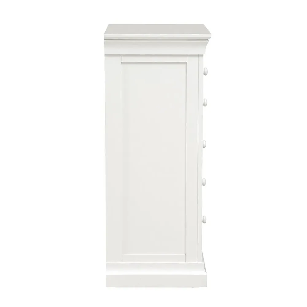 Chantilly Tallboy with 5 Drawers - Warm White