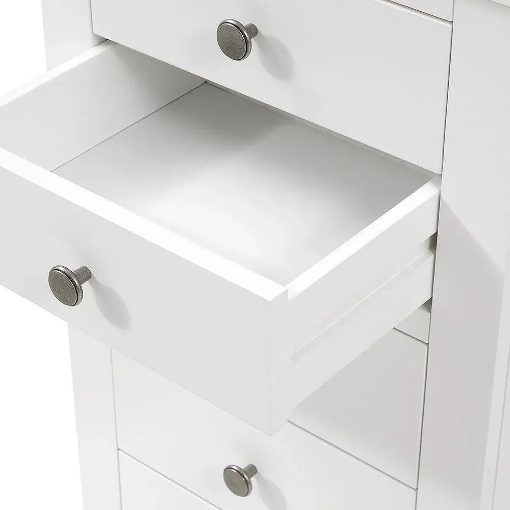 Chantilly Tallboy with 5 Drawers - Warm White