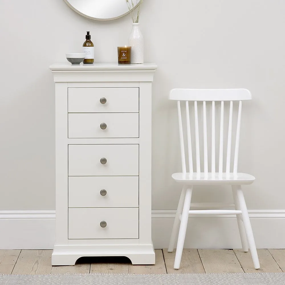 Chantilly Tallboy with 5 Drawers - Warm White