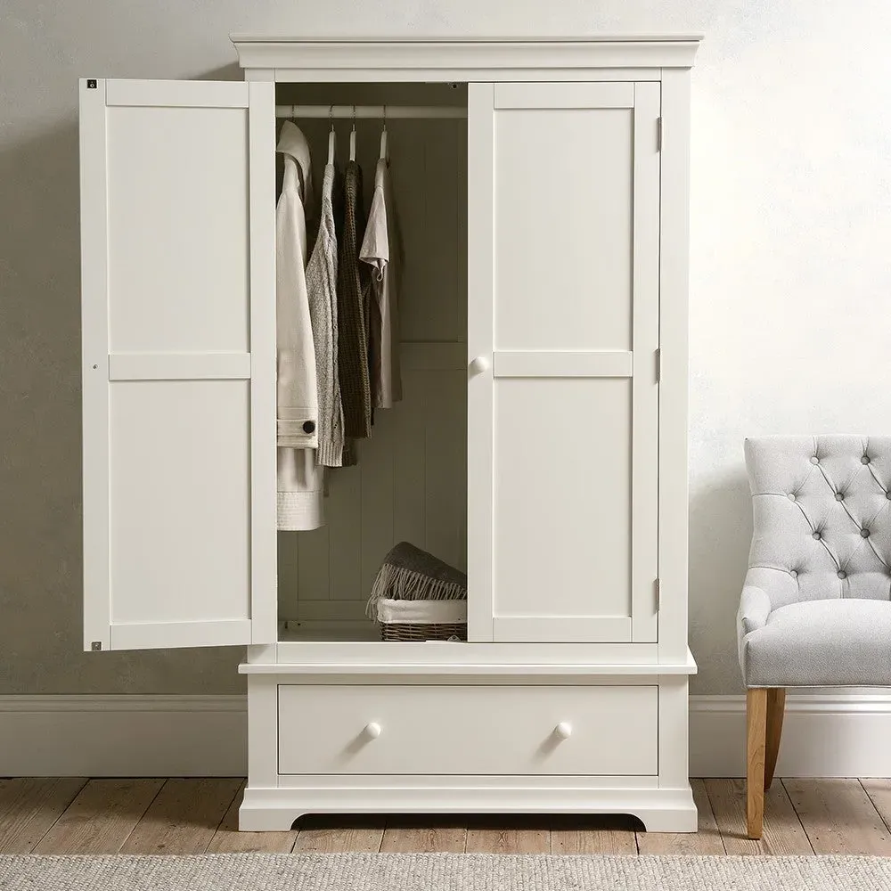 Double Wardrobe with Drawer - Warm White