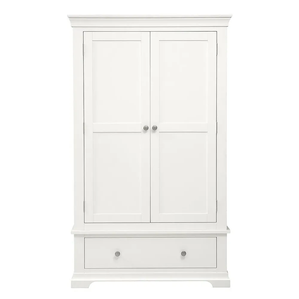 Double Wardrobe with Drawer - Warm White
