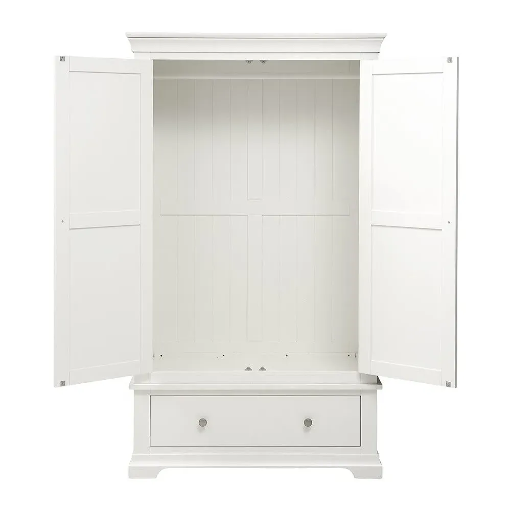 Double Wardrobe with Drawer - Warm White