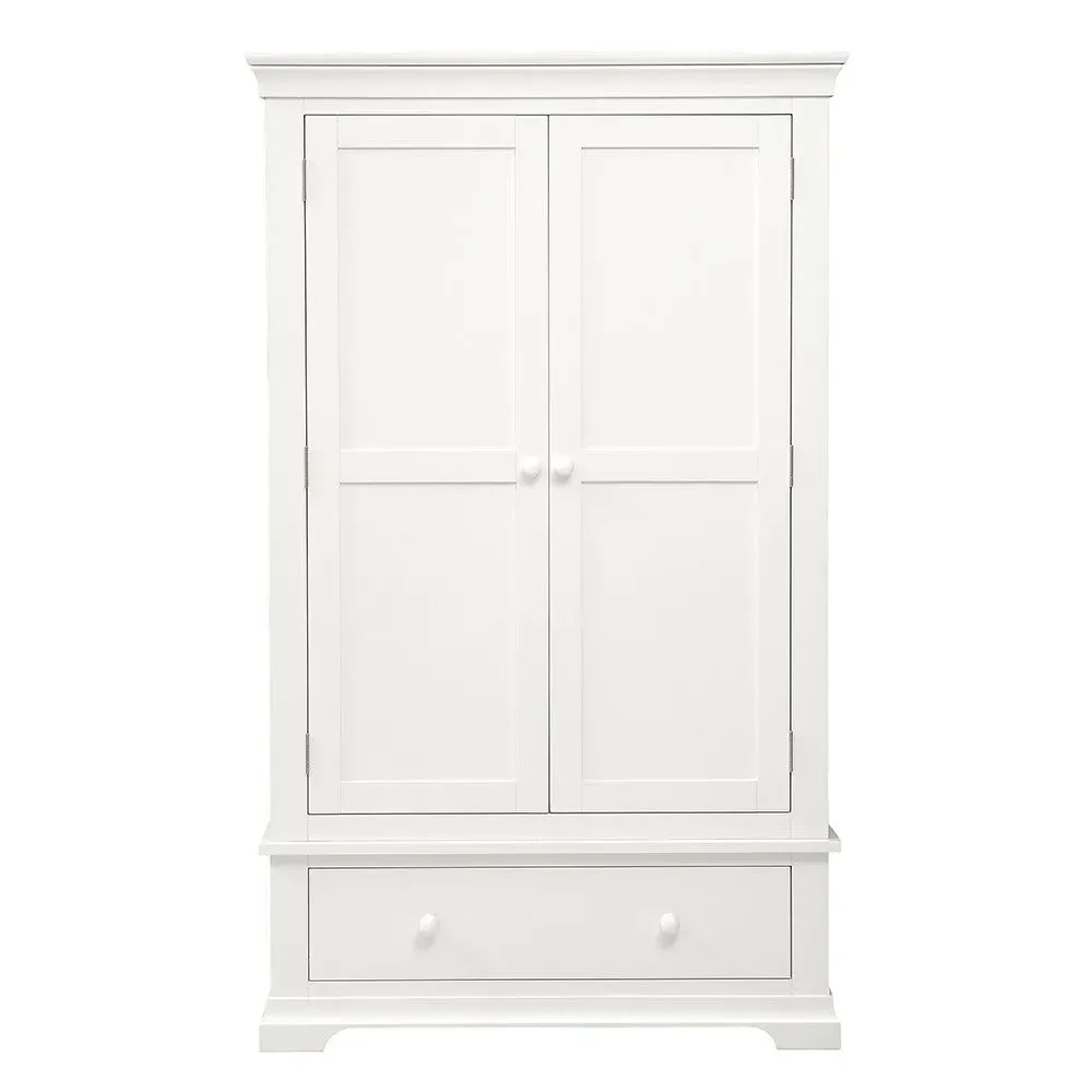 Double Wardrobe with Drawer - Warm White