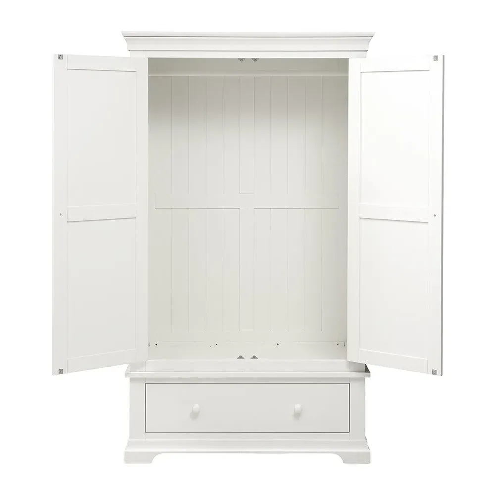 Double Wardrobe with Drawer - Warm White