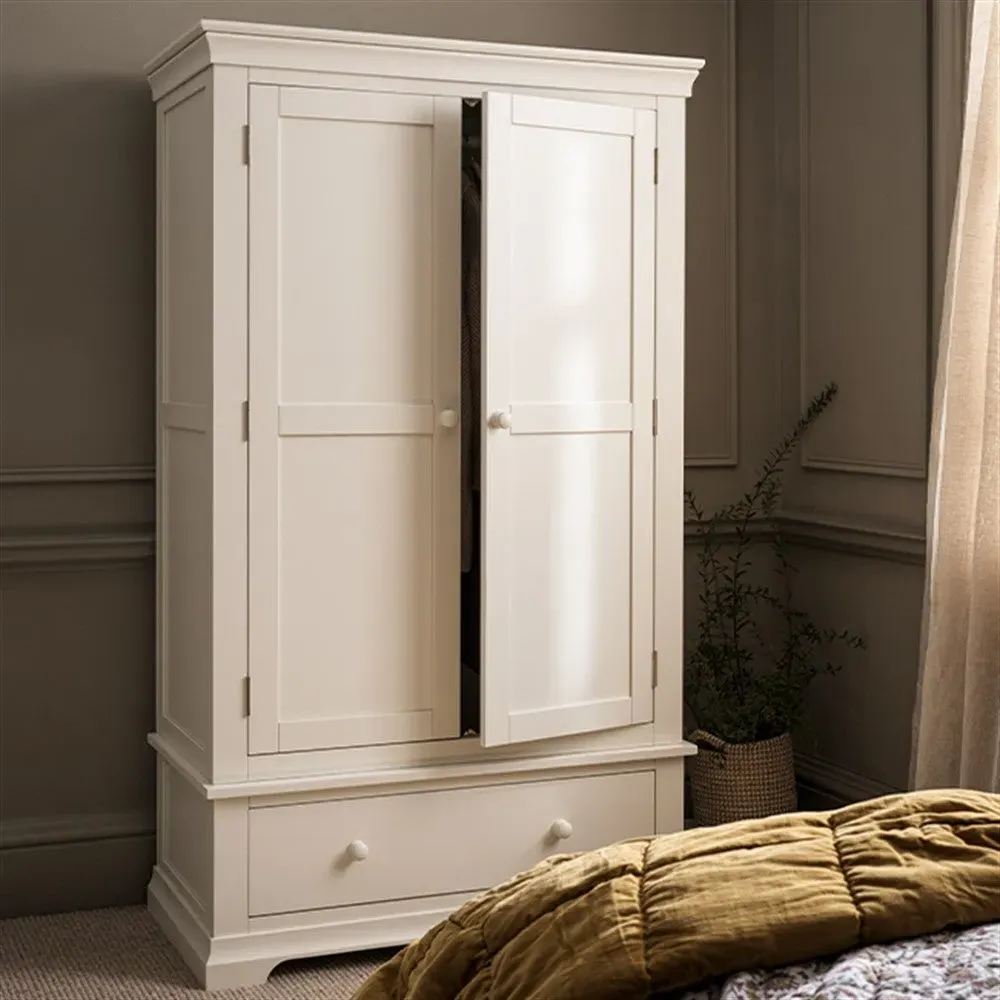 Double Wardrobe with Drawer - Warm White