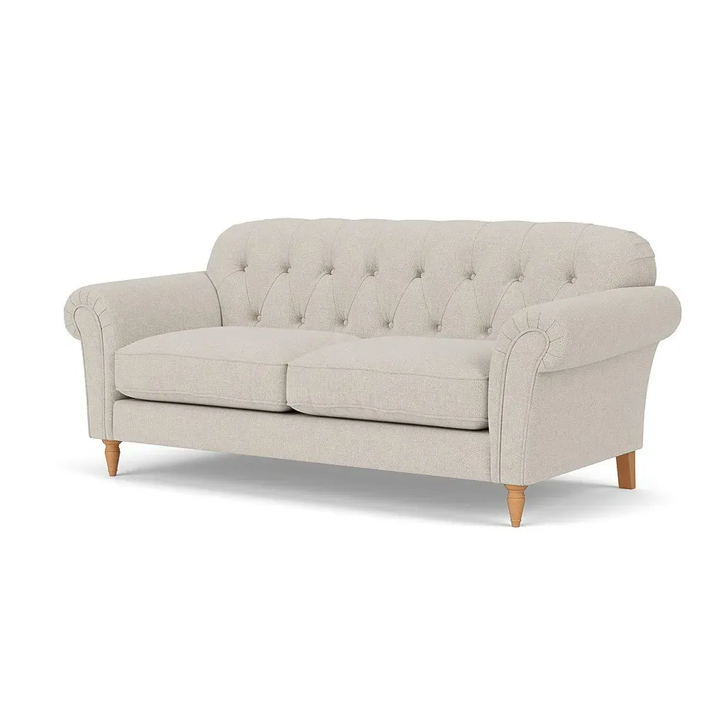 3-Seater Sofa with Button-Back - Natural, Aquaclean Oxford
