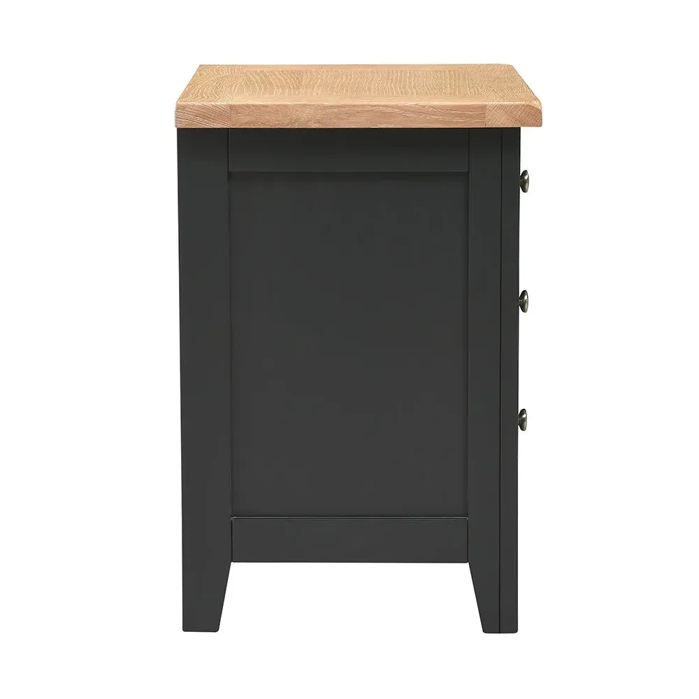 3 Drawer Bedside Table - Charcoal, Oak
