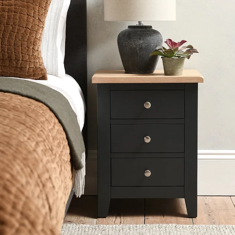 3 Drawer Bedside Table - Charcoal, Oak