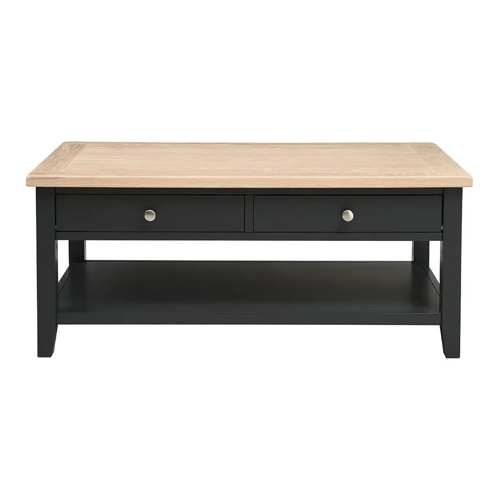 Chester Coffee Table with Drawers - Charcoal, Oak