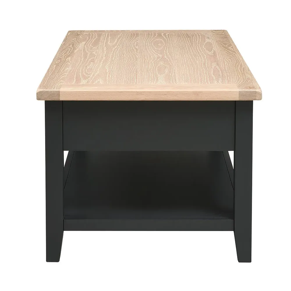 Chester Coffee Table with Drawers - Charcoal, Oak