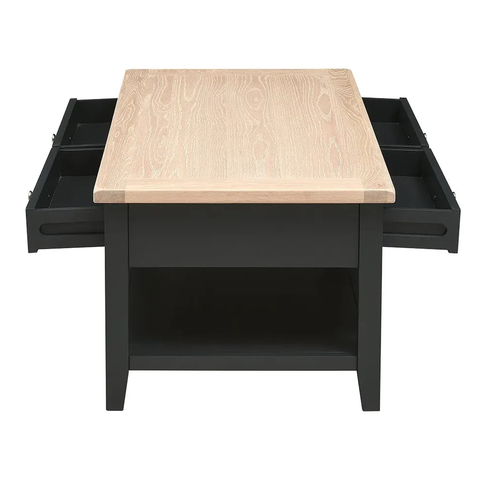 Chester Coffee Table with Drawers - Charcoal, Oak