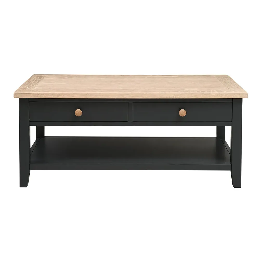 Chester Coffee Table with Drawers - Charcoal, Oak