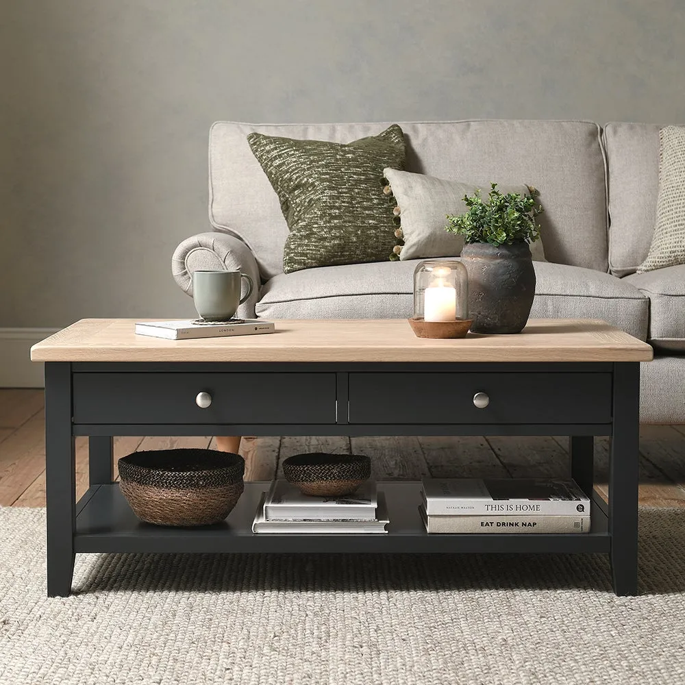 Chester Coffee Table with Drawers - Charcoal, Oak image