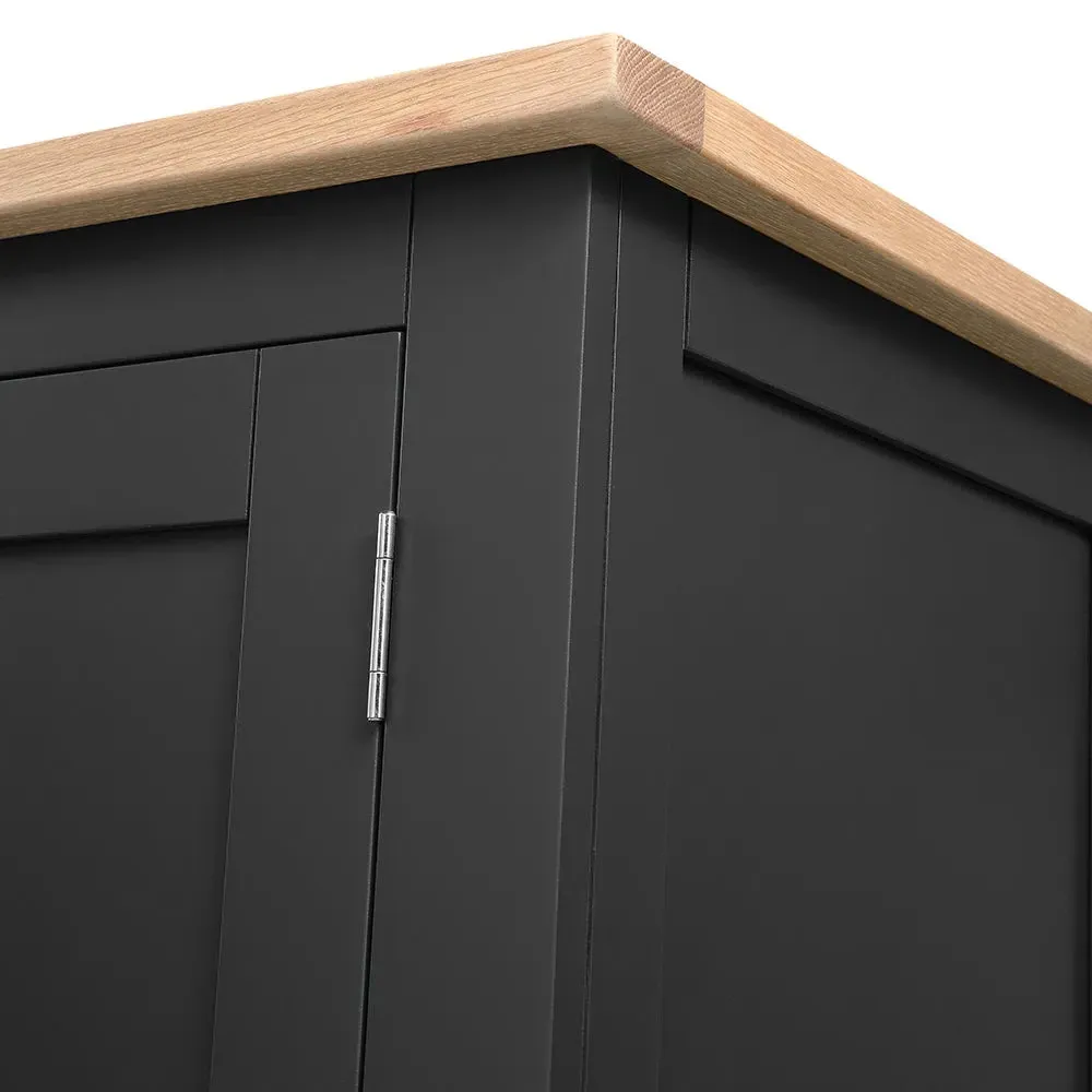 Chester Triple Wardrobe with Drawers - Charcoal, Oak