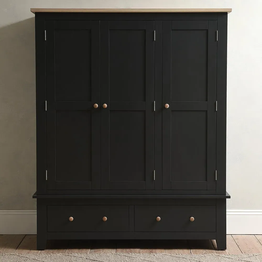 Chester Triple Wardrobe with Drawers - Charcoal, Oak image