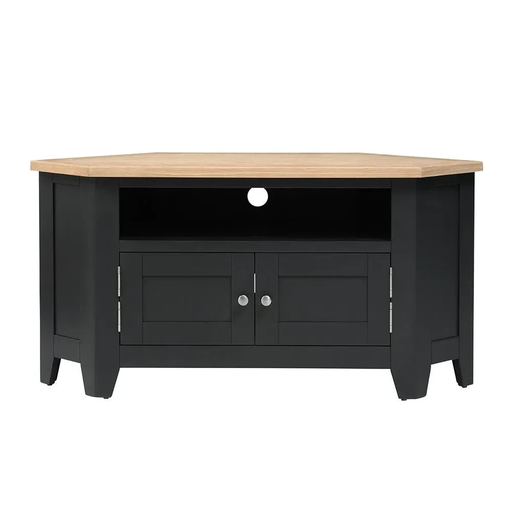 Corner TV Stand with Storage - Charcoal, Oak