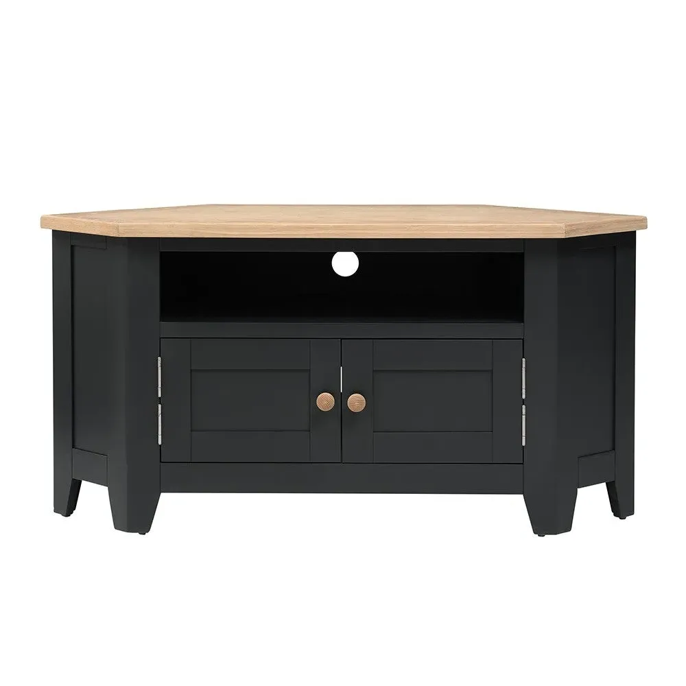 Corner TV Stand with Storage - Charcoal, Oak