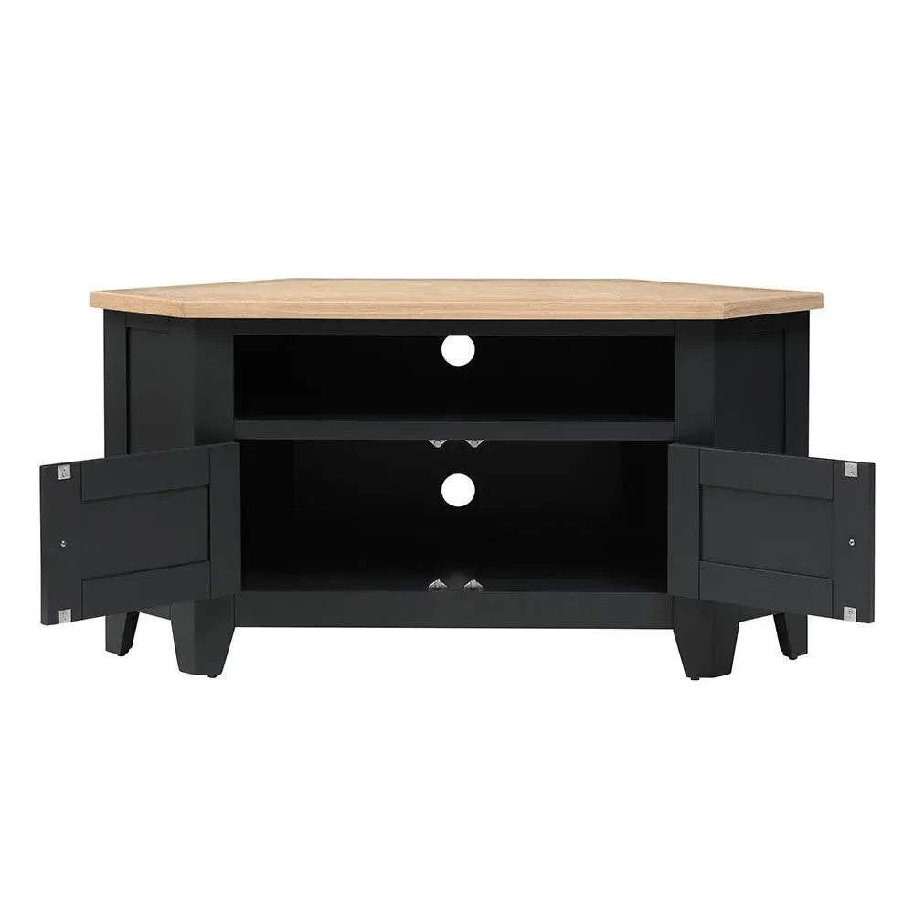 Corner TV Stand with Storage - Charcoal, Oak