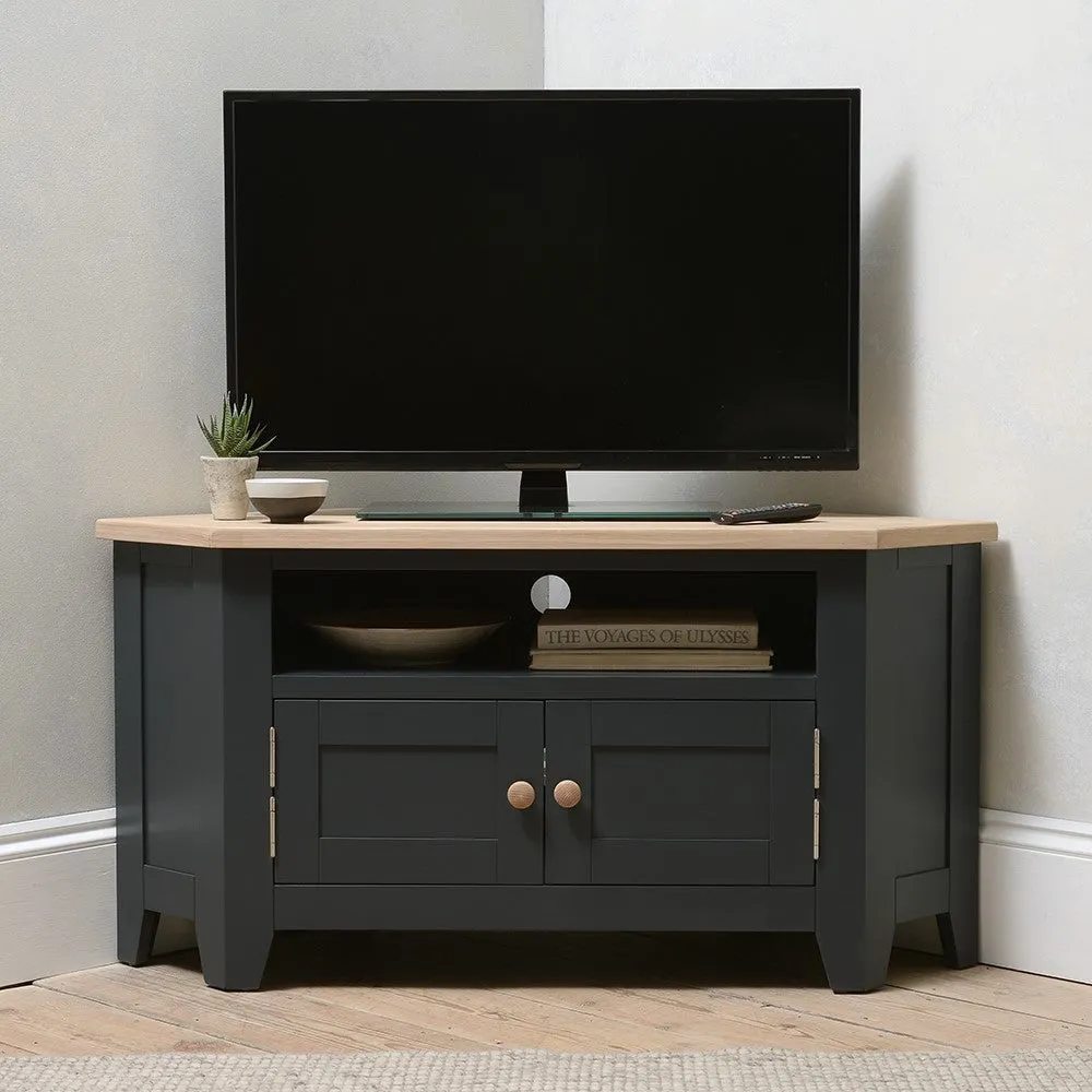 Corner TV Stand with Storage - Charcoal, Oak