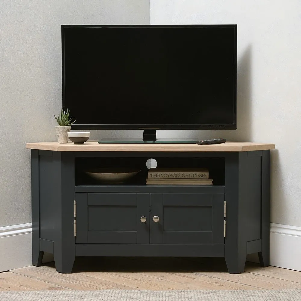 Corner TV Stand with Storage - Charcoal, Oak image
