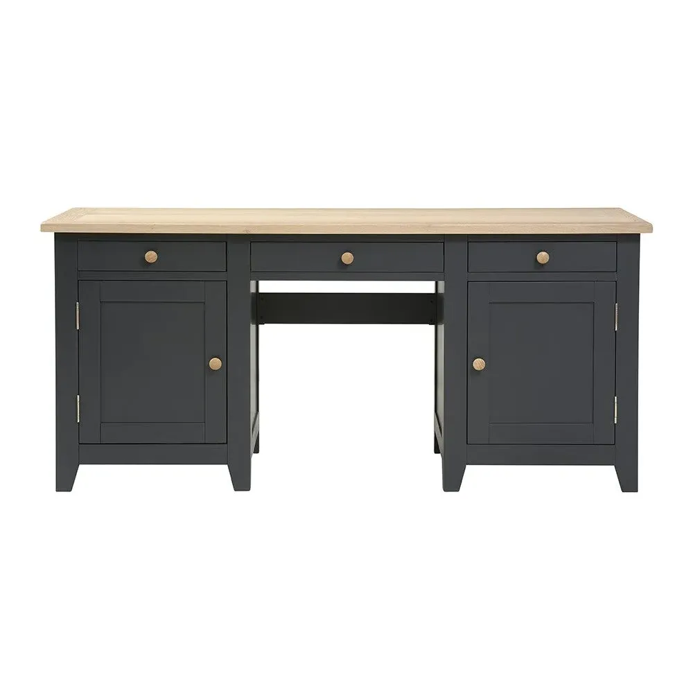 Double Pedestal Desk with Storage - Charcoal, Oak