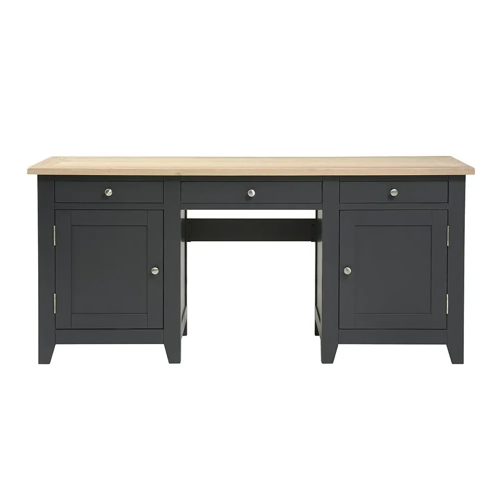 Double Pedestal Desk with Storage - Charcoal, Oak