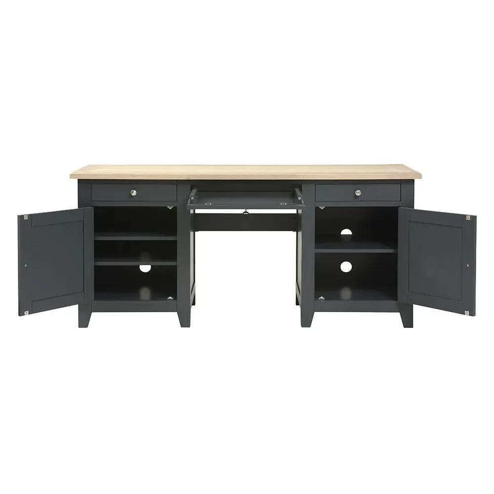 Double Pedestal Desk with Storage - Charcoal, Oak