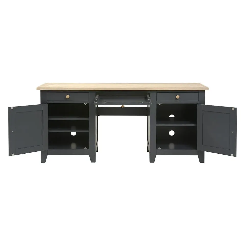 Double Pedestal Desk with Storage - Charcoal, Oak