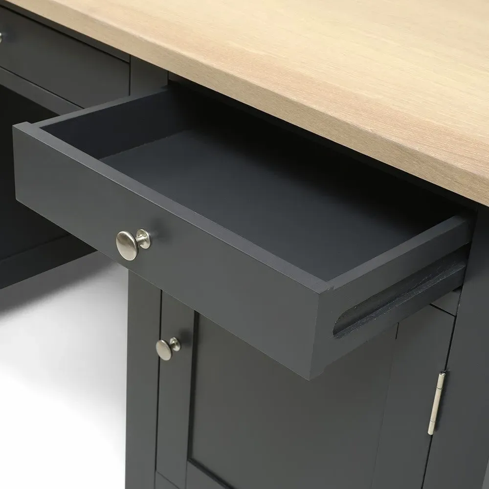 Double Pedestal Desk with Storage - Charcoal, Oak