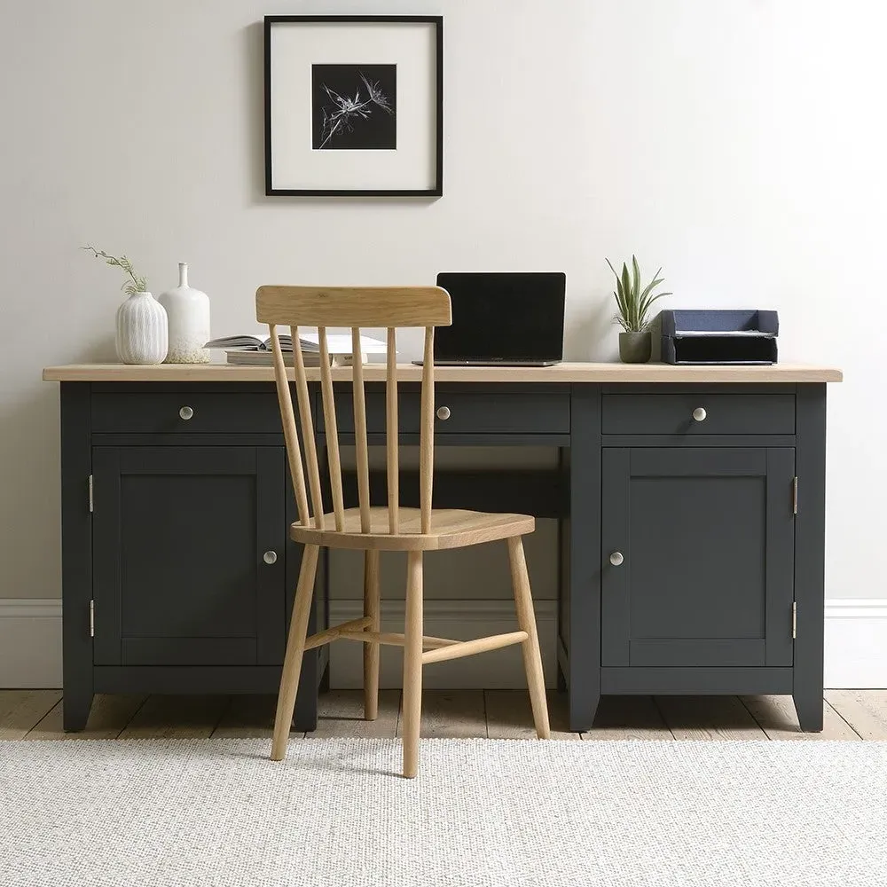Double Pedestal Desk with Storage - Charcoal, Oak