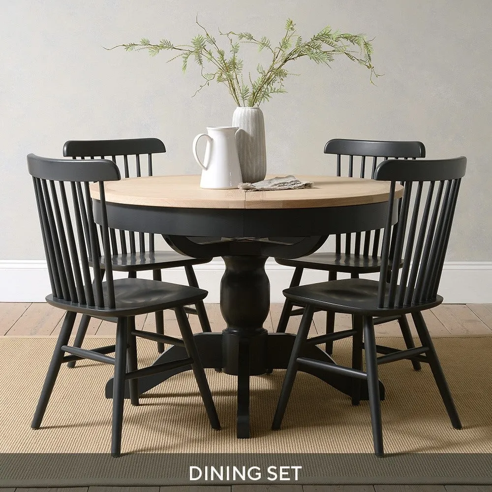 Round Extending Dining Table and 4 Spindleback Chairs - Charcoal