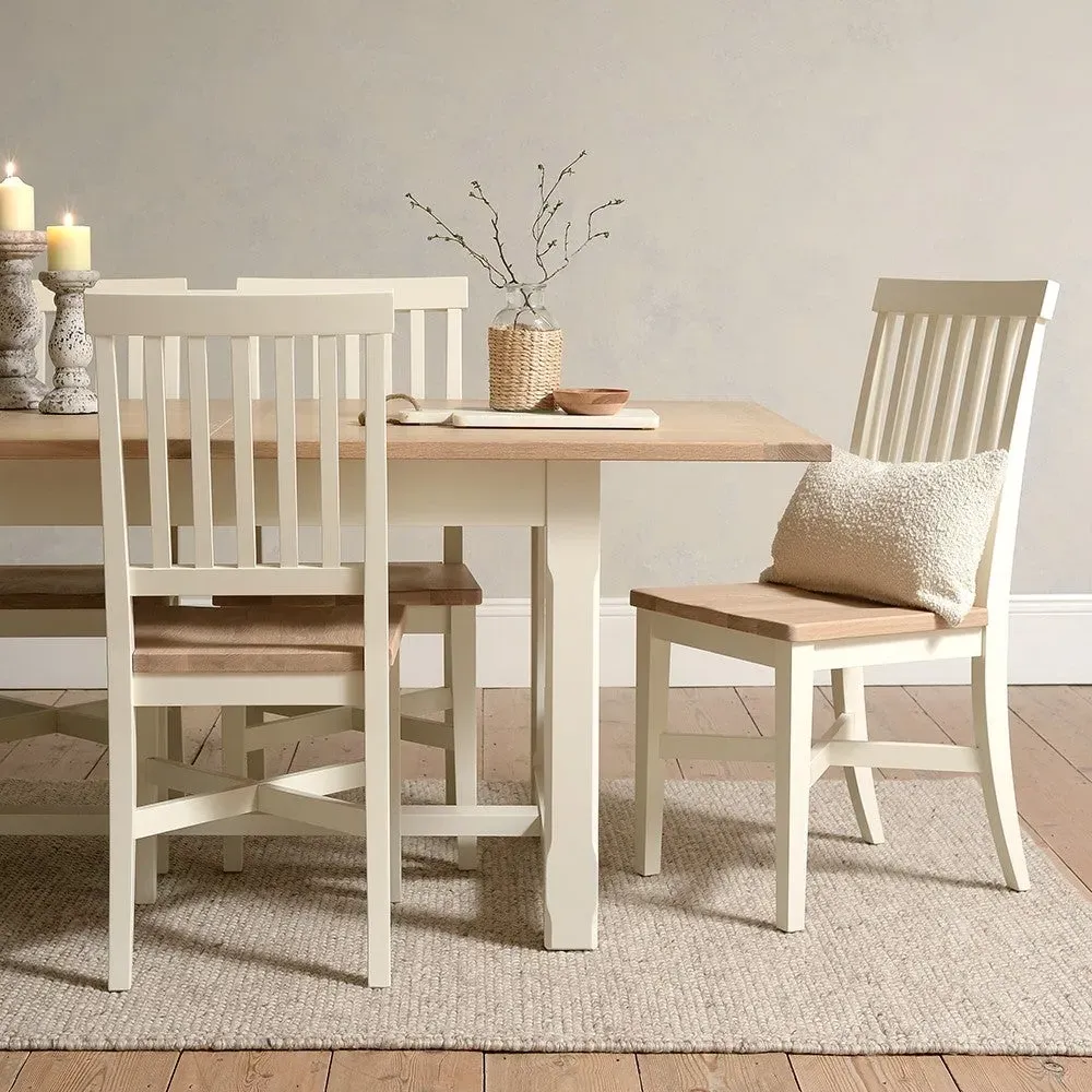 6-10 Seater Extendable Dining Table and 6 Chairs - Cream, Oak