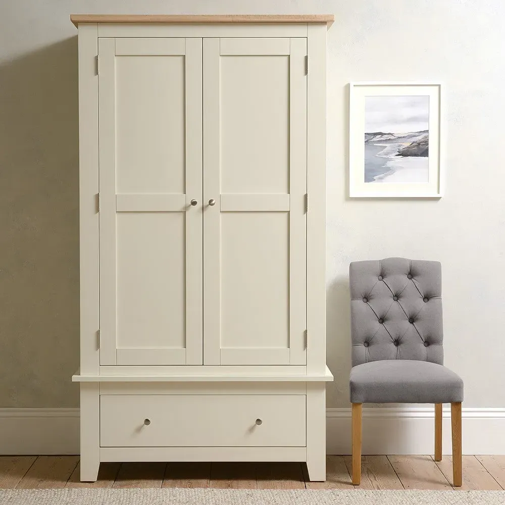 Bedroom Set with Double Wardrobe - Cream, Oak