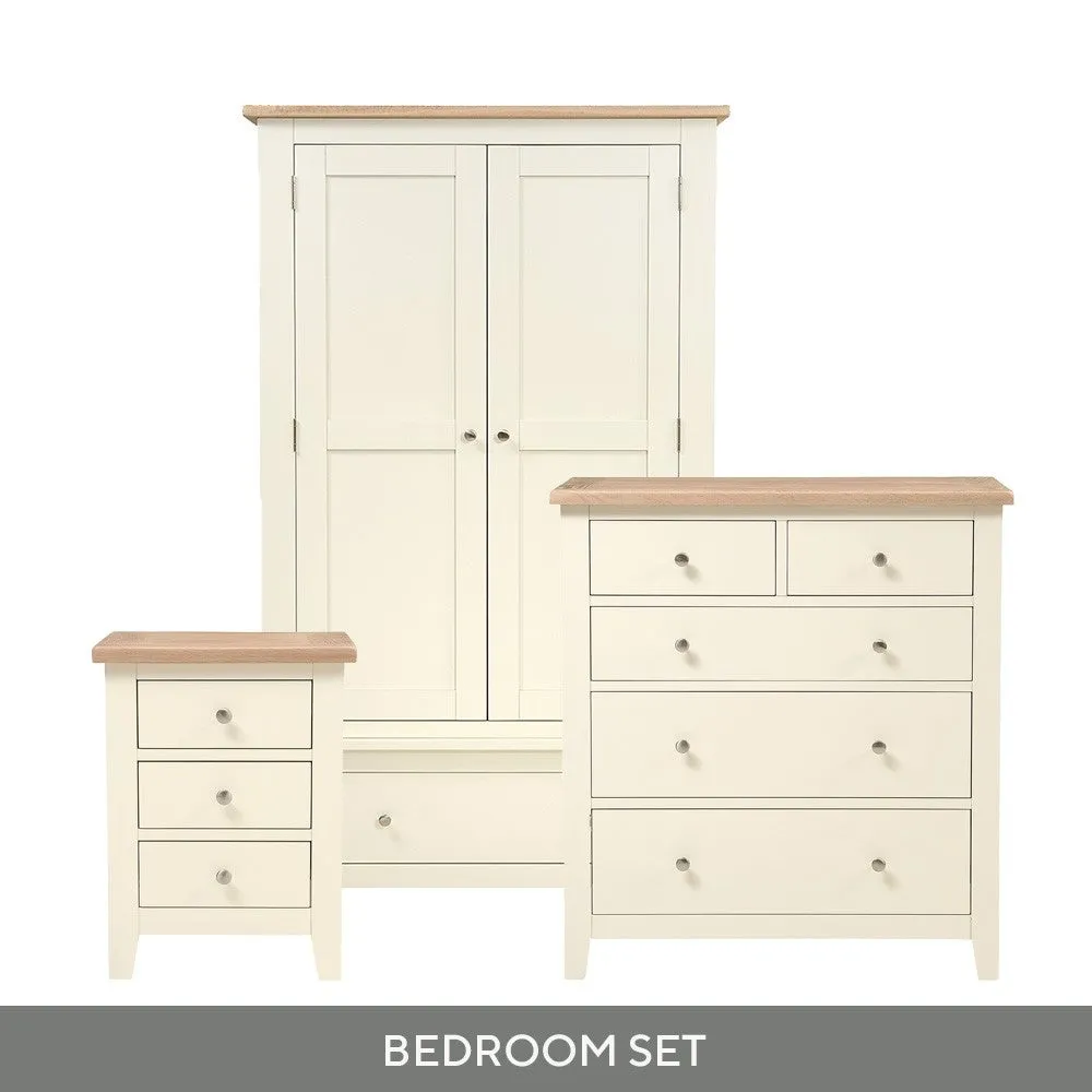 Bedroom Set with Double Wardrobe - Cream, Oak