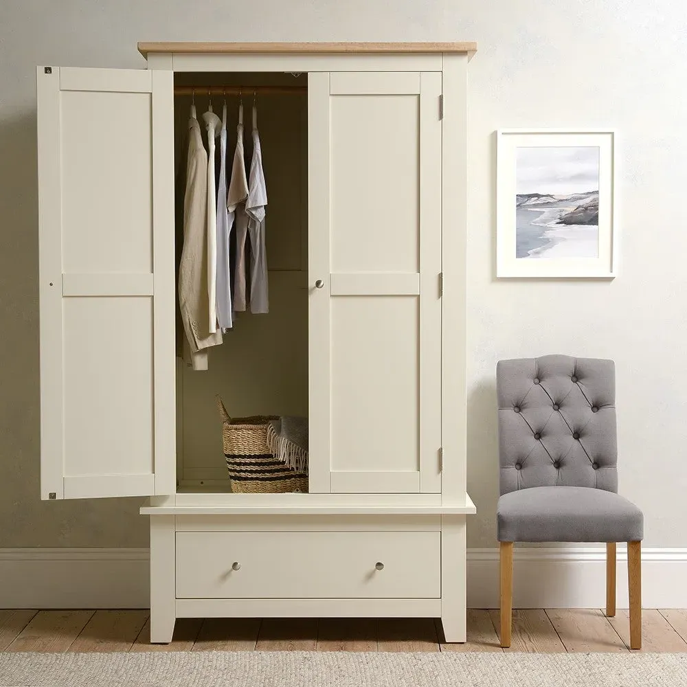 Bedroom Set with Double Wardrobe - Cream, Oak image