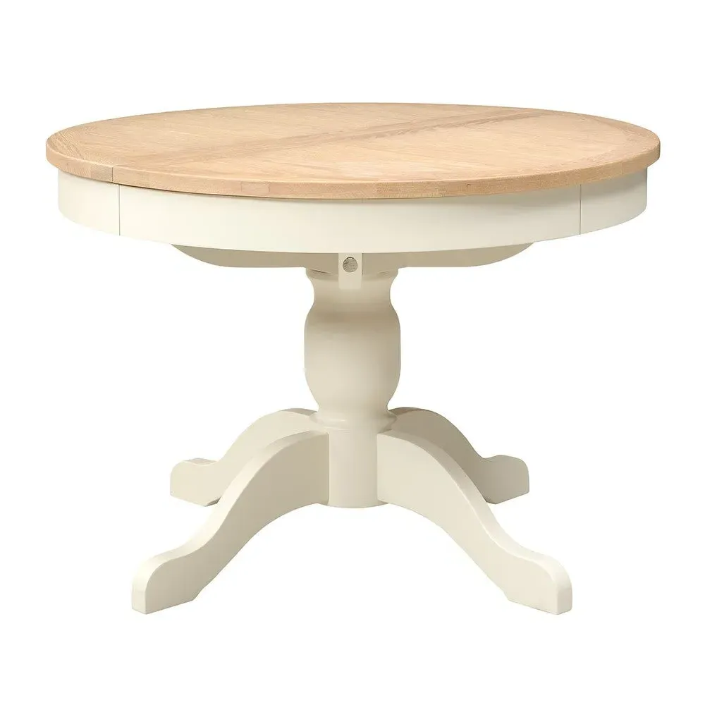 Chester 4-6 Seater Round Extending Dining Table - Cream, Oak