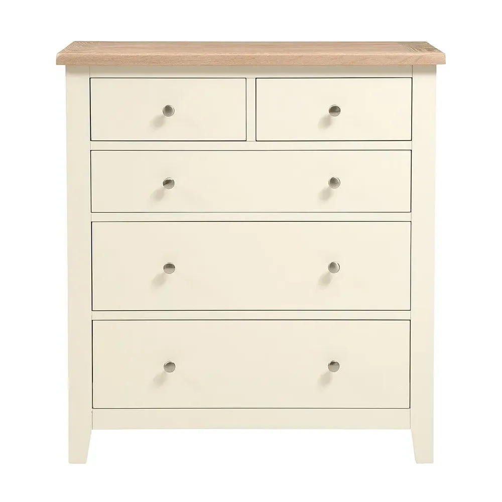 Chester 5 Drawer Chest - Cream, Oak