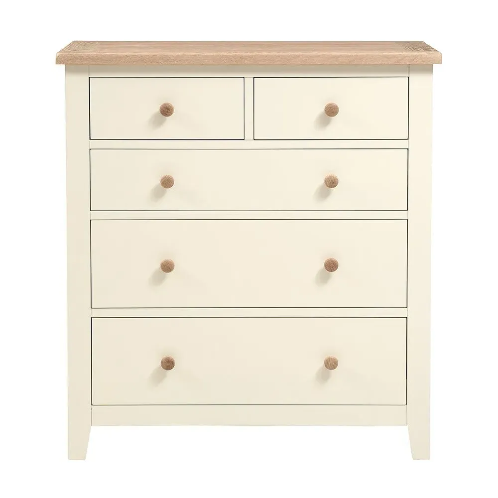 Chester 5 Drawer Chest - Cream, Oak