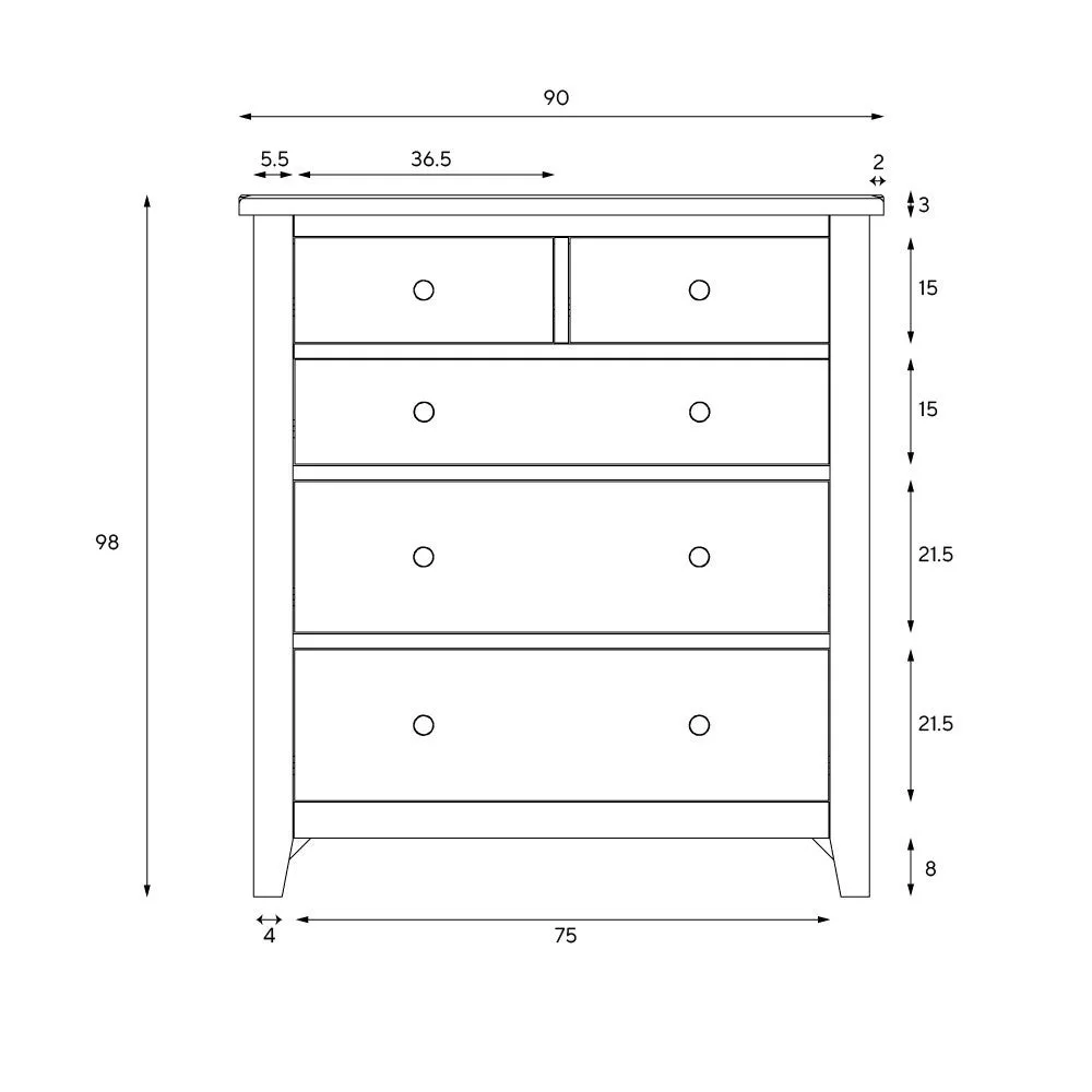 Chester 5 Drawer Chest - Cream, Oak