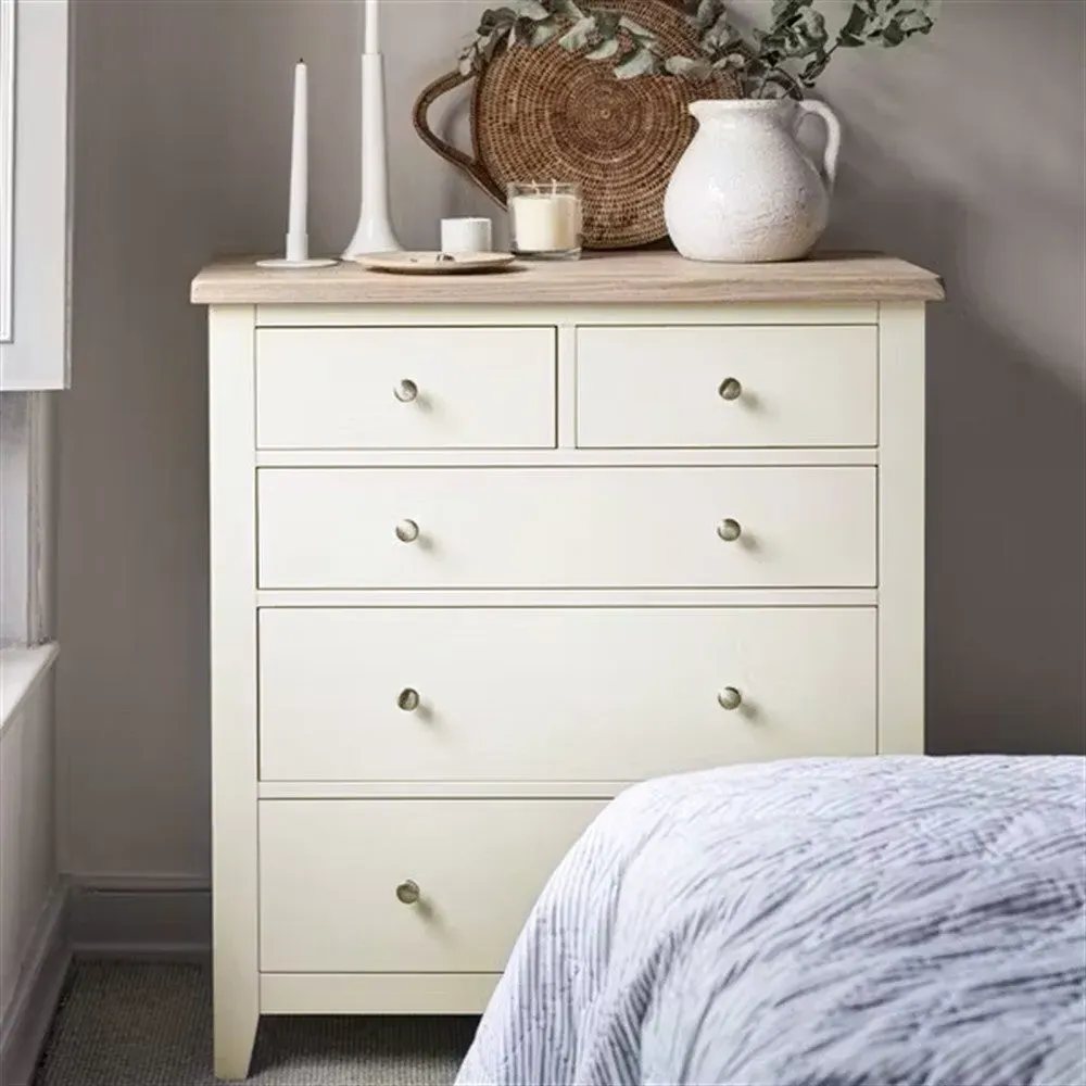 Chester 5 Drawer Chest - Cream, Oak