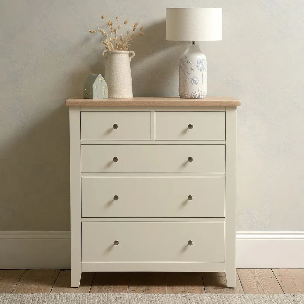 Chester 5 Drawer Chest - Cream, Oak image
