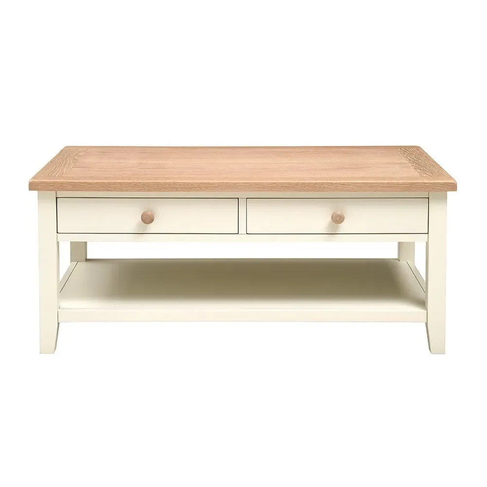 Chester Coffee Table with Drawers - Cream, Oak