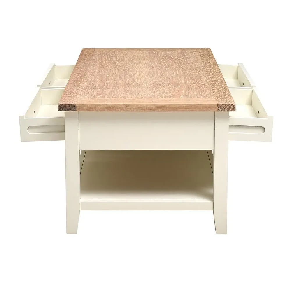 Chester Coffee Table with Drawers - Cream, Oak
